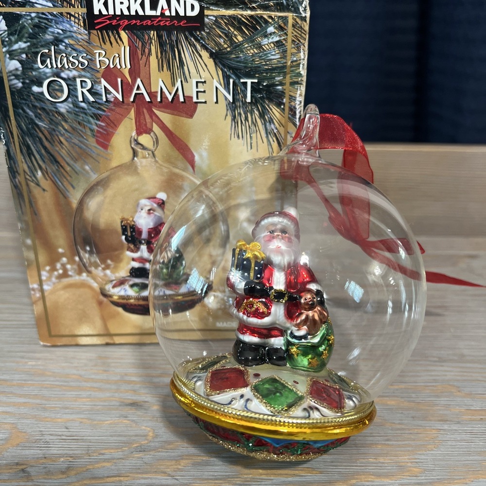 New Vintage Kirkland Signature 5" Glass Ball Santa Claus Christmas Ornament NIB